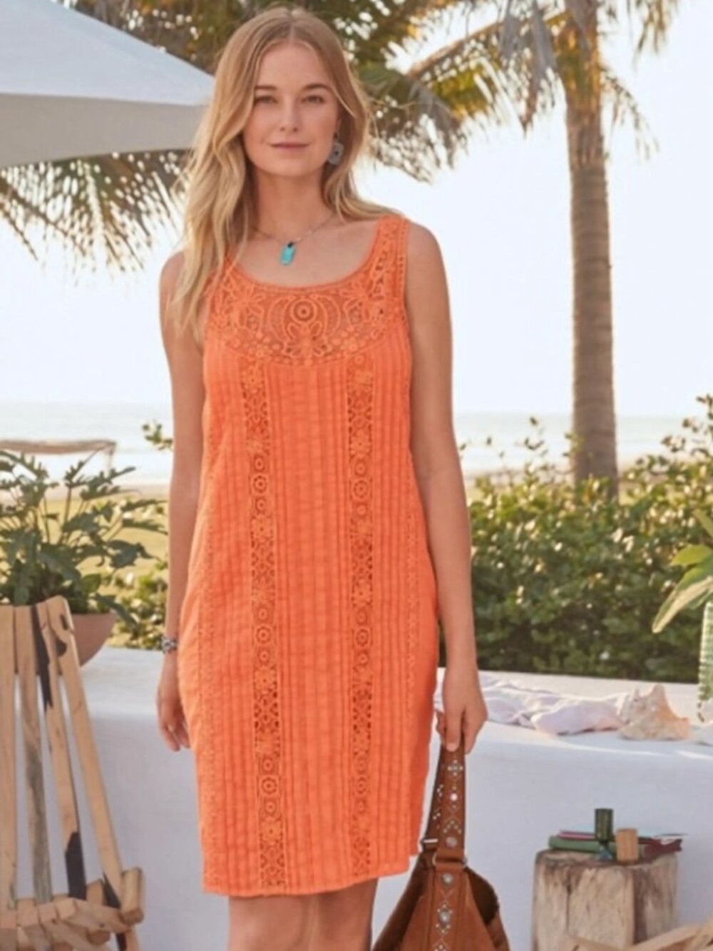 Sundance Amira Apricot Crochet Lace Sleeveless Dress Size XS